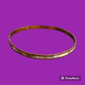 Vtg Minimalist Thin Mexican Copper Shell Inlay Bangle Bracelet